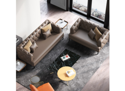 Conjunto de sofá Chesterfield marrón de 3 plazas y 2 plazas, juego de 2 piezas. Sofás de decoración de diseñador acolchados.