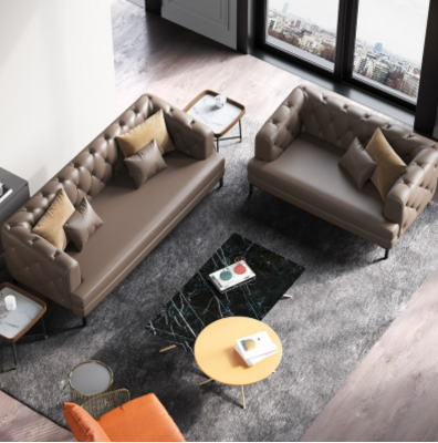 Conjunto de sofá Chesterfield marrón de 3 plazas y 2 plazas, juego de 2 piezas. Sofás de decoración de diseñador acolchados.