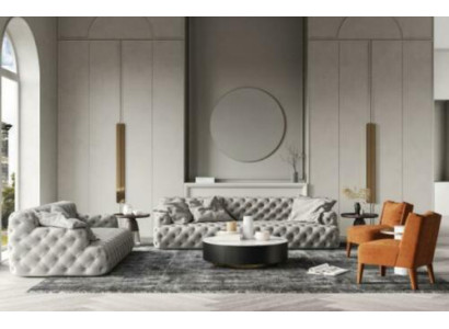 Chesterfield Sofá de cuero de tres plazas, diseño de asiento relajante, sofá de salón de 234 cm.