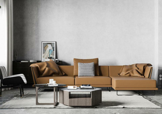 Sofá esquinero de forma L de cuero, salón, sofá relax, diseño sofá, sofá lounge, nuevo.