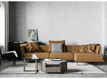 Sofá esquinero de forma L de cuero, salón, sofá relax, diseño sofá, sofá lounge, nuevo.