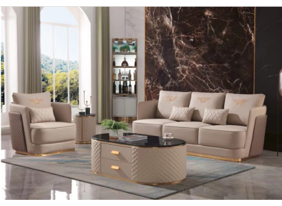 Conjunto completo de sofá 3+1 + mesa de centro auxiliar de diseño para sala de estar.