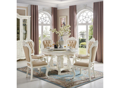 Diseño de mesa redonda 6x sillas de comedor Asiento acolchado Conjunto de mesas de madera maciza