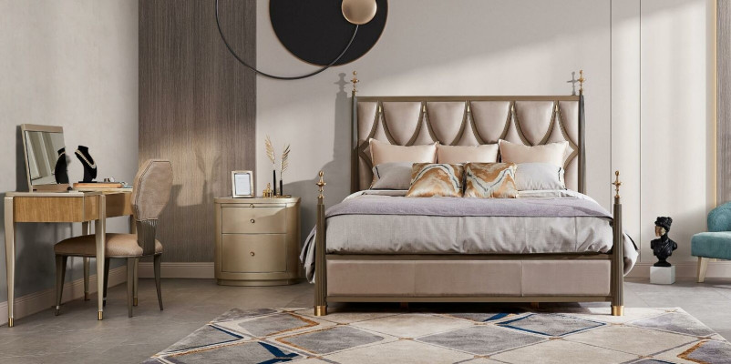 Cama 2x Mesita de noche 3 piezas Set de dormitorio Diseño Moderno Clásico Madera maciza