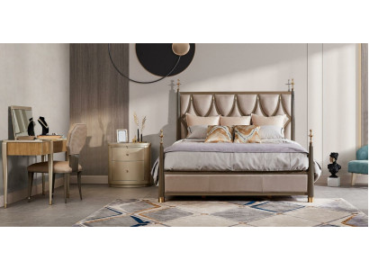 Cama 2x Mesita de noche 3 piezas Set de dormitorio Diseño Moderno Clásico Madera maciza