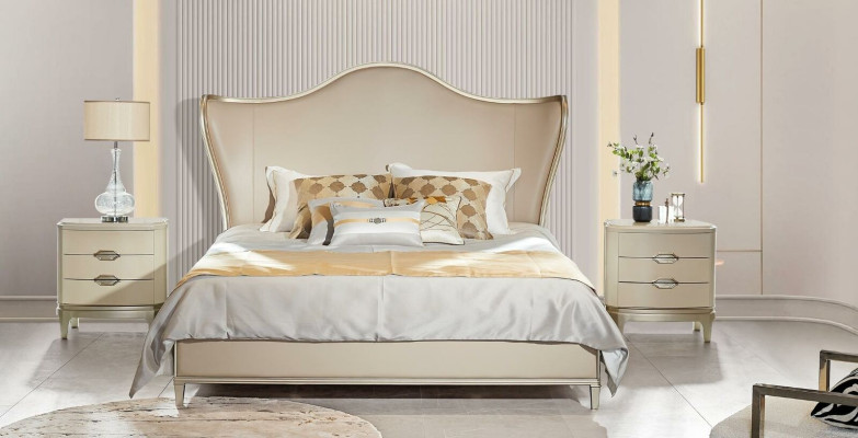 Cama de lujo de hotel de cuero camas tapizadas diseño dormitorio de madera maciza nuevo.