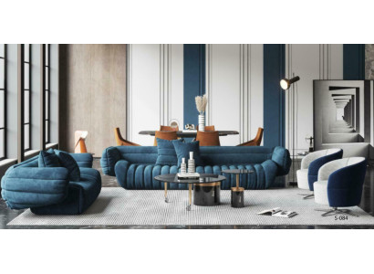 Sofá de terciopelo azul 3+2 lujoso conjunto de sala de estar de 2 piezas