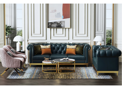 Sofá Chesterfield azul oscuro 3+2 conjunto de sala de estar Sofás Sofás tapizados