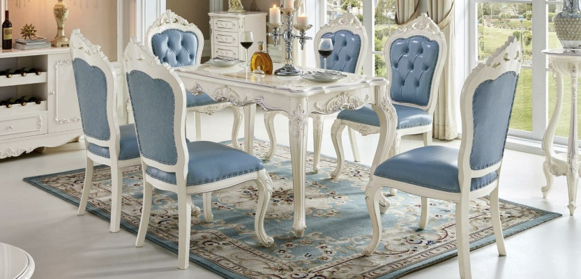 Juegos clásicos de barroco Conjunto de 4 sillas Chesterfield Grupo de madera maciza