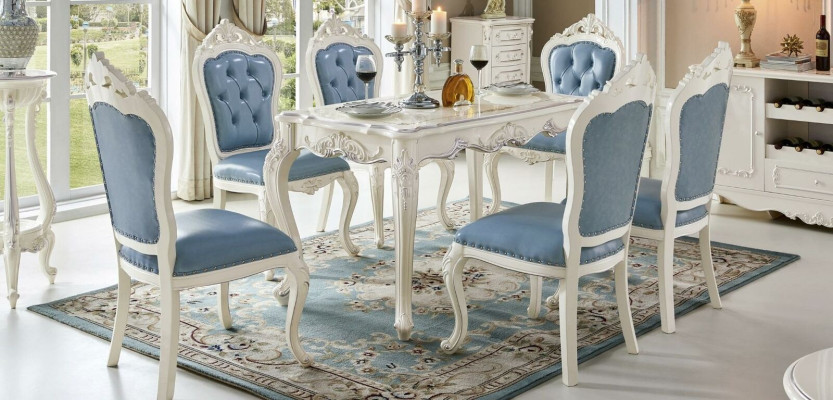 Juegos clásicos de barroco Conjunto de 4 sillas Chesterfield Grupo de madera maciza