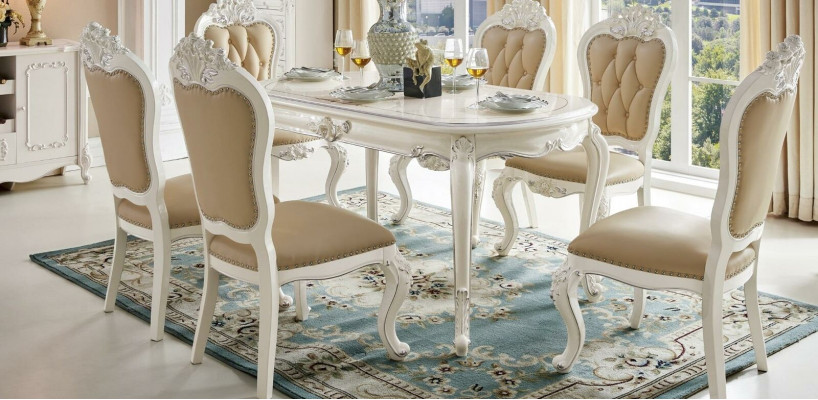 Estilo barroco Chesterfield set de 4 sillas estilo antiguo para comedor Juego de muebles de asiento clásico de madera maciza x4 sillas.