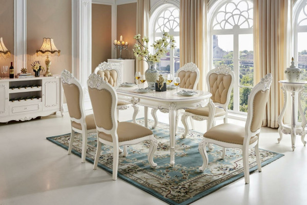 Estilo barroco Chesterfield set de 4 sillas estilo antiguo para comedor Juego de muebles de asiento clásico de madera maciza x4 sillas.