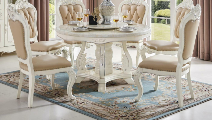 Sillas de diseño exclusivo Chesterfield en color beige, juego de 4 sillas estilo barroco en madera maciza.