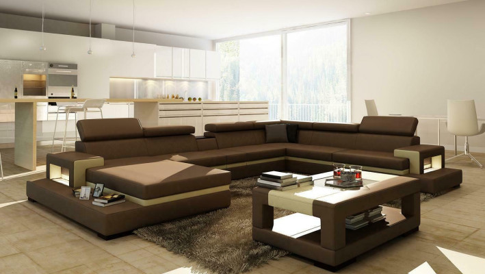 Sofá de cuero XXL esquinero de diseño gran sofá tapizado esquinero asiento decoración conjunto.