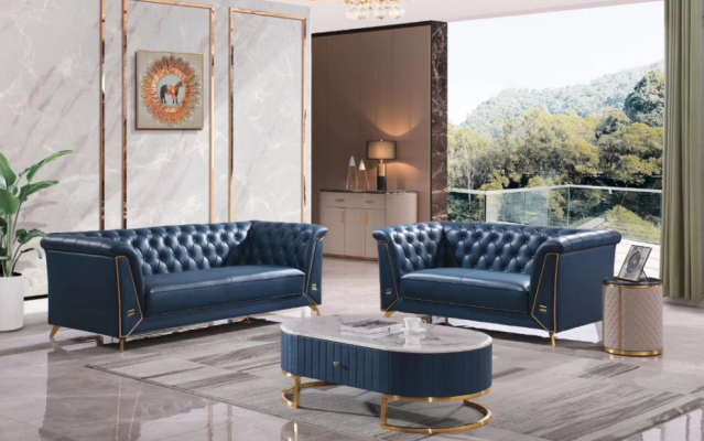 Conjunto de sofá Chesterfield de lujo 3+2 plazas, mesa de centro, muebles, sofá.