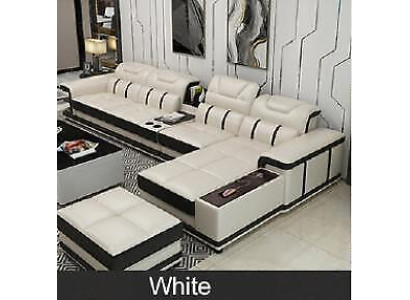 Conjunto de sofás en forma de L de diseño de asiento de esquina en cuero sintético.