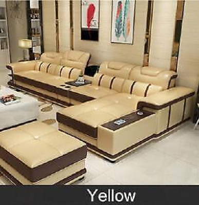 Conjunto de sofás en forma de L de diseño de asiento de esquina en cuero sintético.