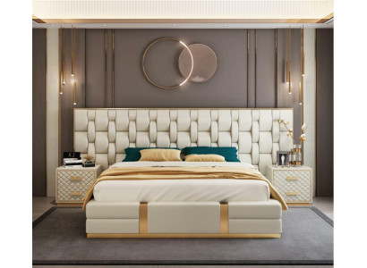 Acero inoxidable cama de lujo Metal Cuero Camas Hotel Chesterfield 180x200