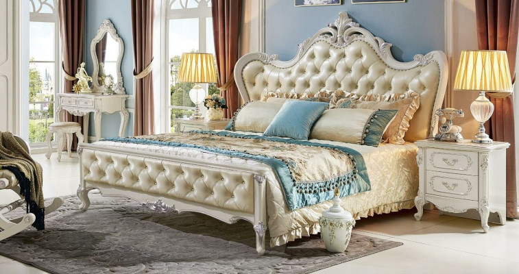 Diseño dormitorio conjunto de 6 piezas Cama Mesita de noche Tocador Muebles de madera maciza