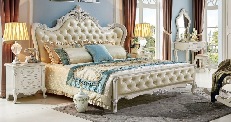 Diseño dormitorio conjunto de 6 piezas Cama Mesita de noche Tocador Muebles de madera maciza