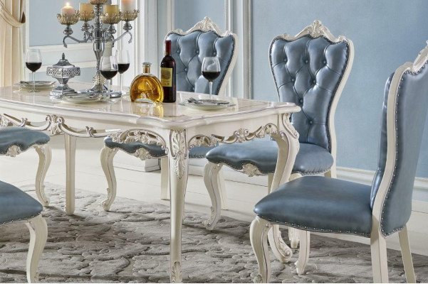 Clásicas sillas Chesterfield azules x4 Conjunto de estilo barroco Sillones de respaldo madera maciza Asientos