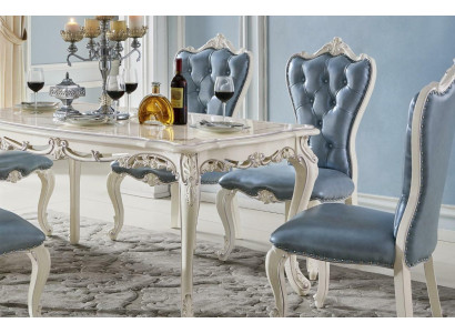 Clásicas sillas Chesterfield azules x4 Conjunto de estilo barroco Sillones de respaldo madera maciza Asientos