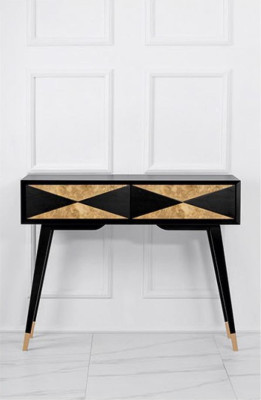 Mesa de consola, mesa de soporte, cómoda, mesa auxiliar de madera de diseño moderno de lujo en color dorado.