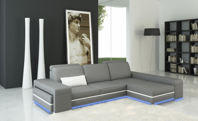 Sofá de cuero Sofá conjunto de sala en forma de L Diseño Sofá moderno Esquina Decoración Sofás