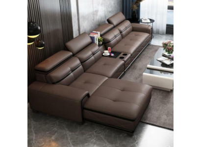 Asiento Muebles Sofá de esquina de lujo de cuero artificial en forma de L acolchado moderno de la sala de estar