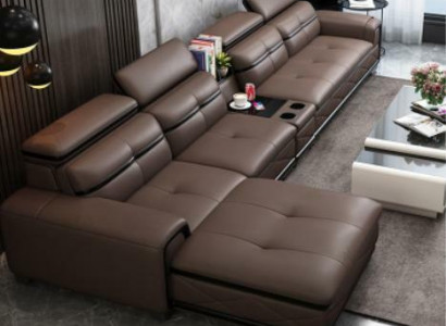 Asiento Muebles Sofá de esquina de lujo de cuero artificial en forma de L acolchado moderno de la sala de estar