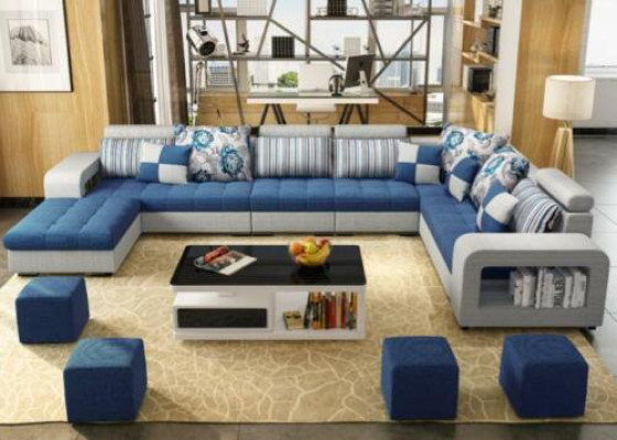 Sofá esquinero en forma de U de lujo, tapizado en textil moderno para relajarse, muebles de asiento, mobiliario de salón.