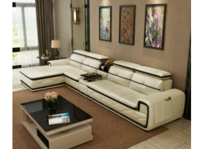 Sofá de cuero de lujo en forma de L esquina moderno acolchado relajante mueble conjunto de sala