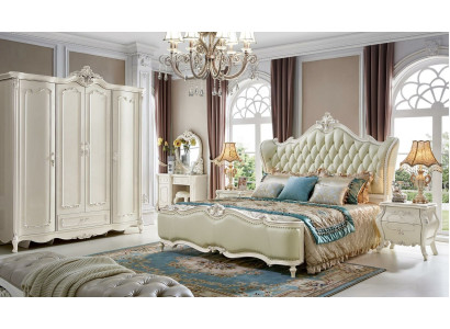 Conjunto de dormitorio clásico de 6 piezas. Cama con 2 mesitas de noche. Lujo completo en madera maciza.