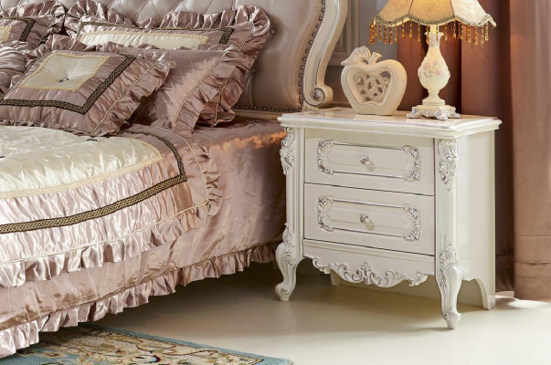 Cama Mesita de noche Tocador Dormitorio Taburete Juego de 6 piezas Madera maciza