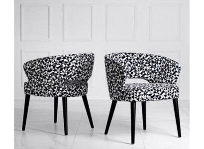 Silla de madera y tela negra y blanca original para la sala de estar