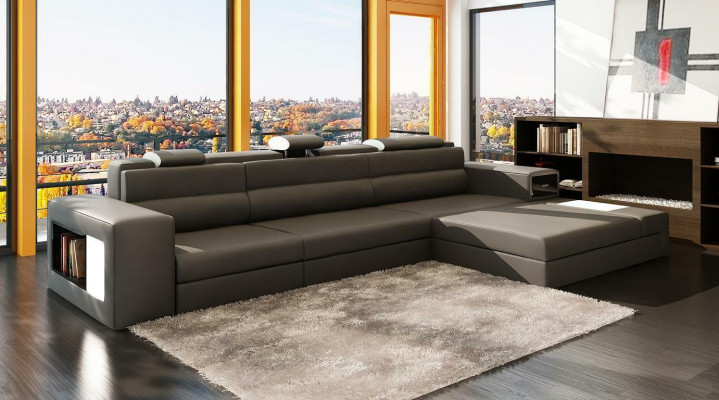 Diseño XXL Big Esquina Acolchada Sofá Esquinero Forma de L Sofá de Cuero Conjunto de Sofás