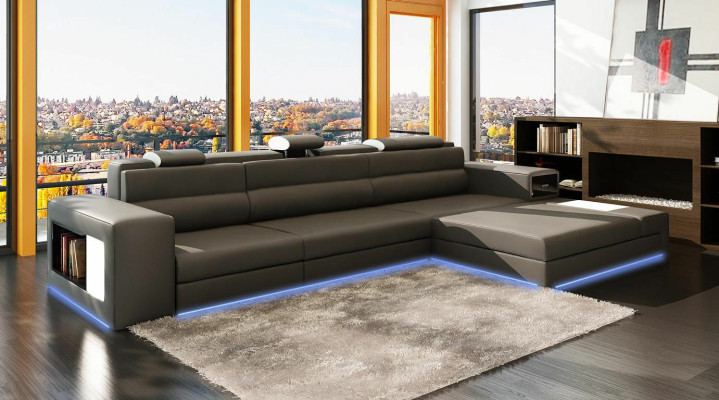 Diseño XXL Big Esquina Acolchada Sofá Esquinero Forma de L Sofá de Cuero Conjunto de Sofás