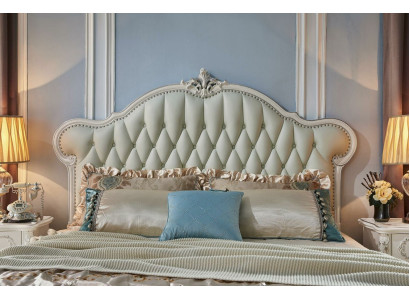 Cama de lujo cama tapizada Chesterfield cama de cuero de diseñador dormitorio madera maciza