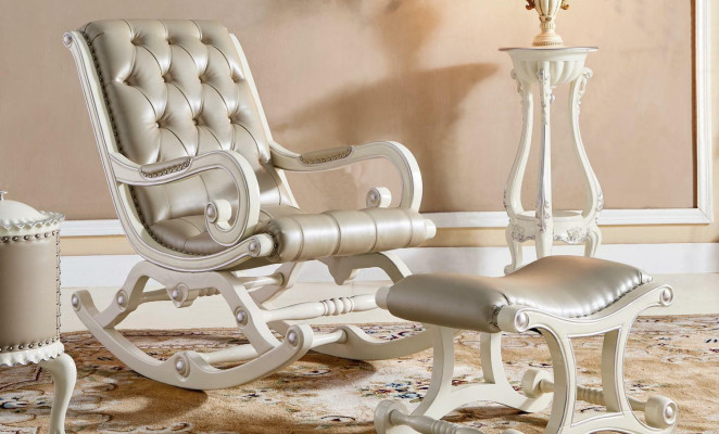 Chesterfield sillón mecedor de estilo barroco, sillón de balancín, silla de cuero de madera maciza.