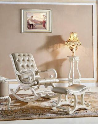 Chesterfield sillón mecedor de estilo barroco, sillón de balancín, silla de cuero de madera maciza.