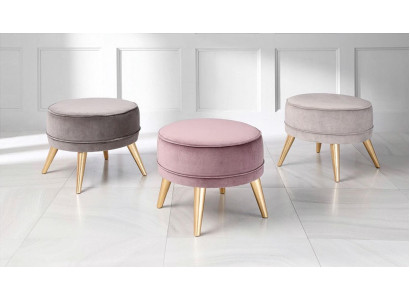 Taburete otomano de tela de diseño de lujo moderno para sala de estar, rosa y redondo.