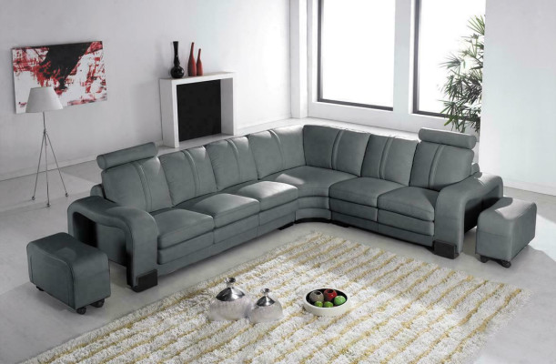 XXL sofá de cuero multifuncional con cojines, sofá esquinero moderno grande.