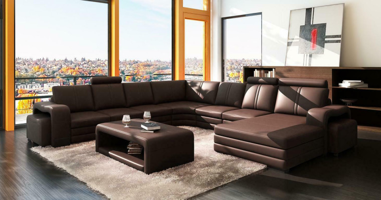 XXL sofá multifuncional de cuero sofá grande de esquina moderno cojín decorativo.
