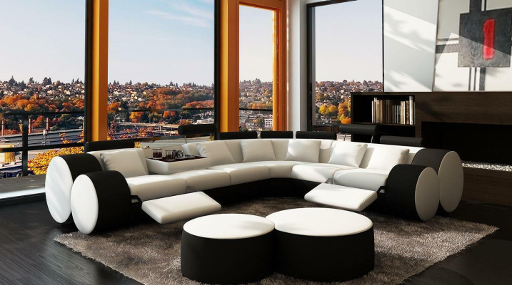 XXL sofá de cuero multifuncional sofá grande sofá esquinero moderno decorativo.