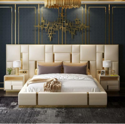 Diseño de lujo de cama acolchada de madera doble para hotel matrimonial.