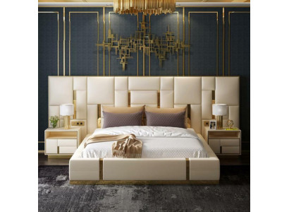 Diseño de lujo de cama acolchada de madera doble para hotel matrimonial.