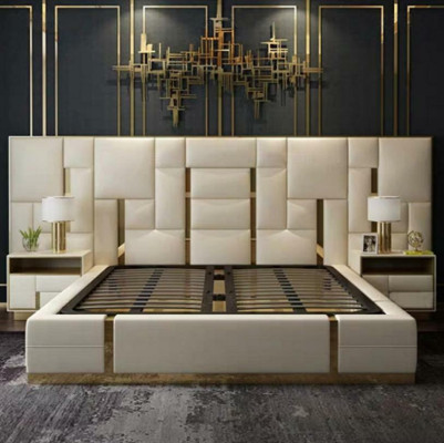 Diseño de lujo de cama acolchada de madera doble para hotel matrimonial.