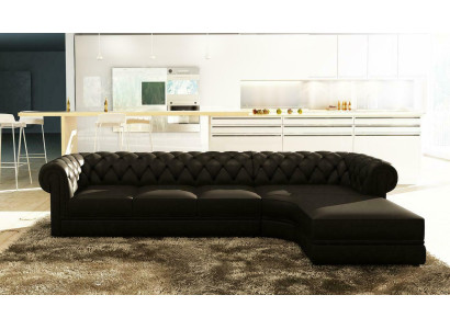 Sofá Chesterfield clásico de esquina de cuero con asientos tapizados.