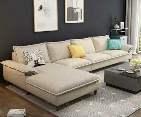 Sofá esquinero tapizado en tela moderno de lujo de 329 cm para relajarse y amueblar.