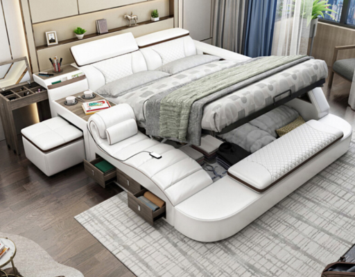 Cama de lujo cama de cuero camas 180x200 dormitorio multifunción reposo estantes